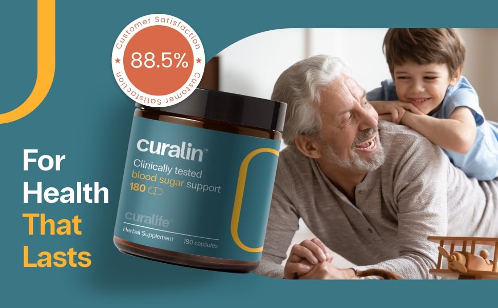 Curalin blood sugar supplement image with happy family
