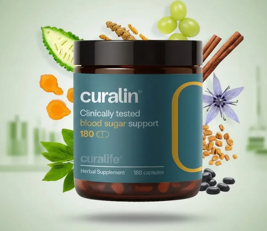 Curalin supplement bottle displayed with key oral health ingredients 
